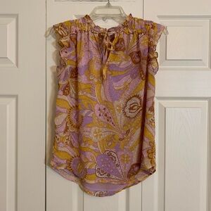 Maison d’Amélie Women’s paisley print Pink Orange Tank Top Ruffle Sleeve XS.  M1